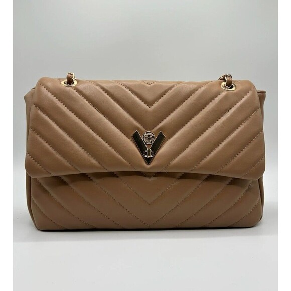 Valentino Orlandi Taupe Quilted Lg Crossbody Bag Chain Strap Vegan Leather NWT - Picture 4 of 6